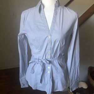 The Limited Small Striped Fitted V-Neck Button Down Shirt